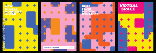 Bright geometric shapes and minimal dots define this colorful Bauhaus abstract poster design template. An excellent modern graphic design vector illustration for creative event branding.