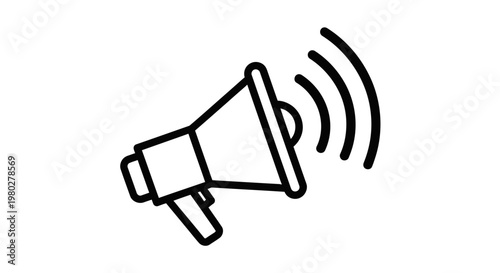 Megaphone Icon with Sound Waves, Announcement Symbol, Communication Concept