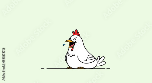 Funny Cartoon Chicken Laughing with Drool