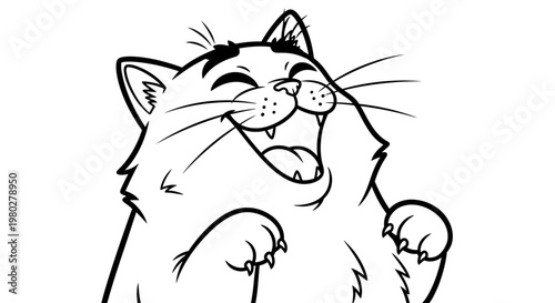 Funny Cat Laughing Out Loud, Cartoon Style, Line Art
