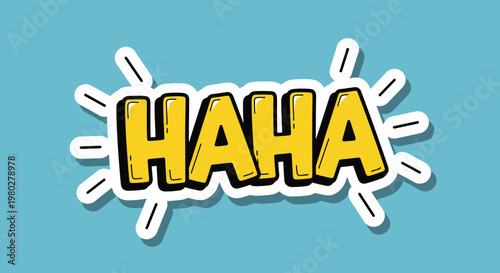 Funny HAHA Comic Speech Bubble with Yellow Letters on Blue Background
