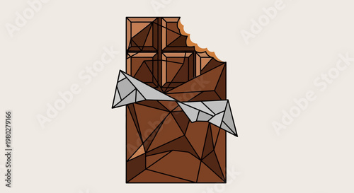 Geometric Chocolate Bar with Bite Mark, Stylized Food Illustration