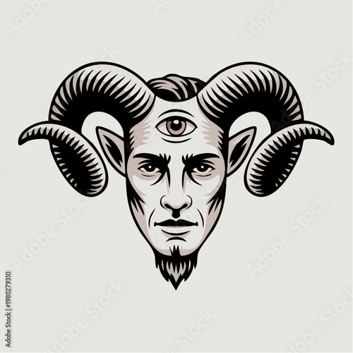 Colorful Ram Head Illustration with Multicolor Facial Markings.