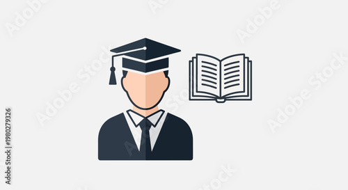 Graduation Cap Icon with Open Book, Education and Knowledge Concept