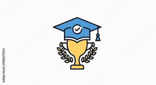 Graduation Cap Trophy Award Laurel Wreath Education Success Symbol