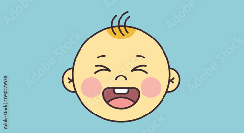 Happy Baby Face Cartoon - Joyful Expression, Toddler Smile, Cute Illustration