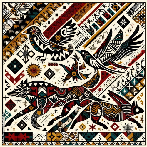 Earthy Sohrai Tribal Mosaic Vector Art Background
