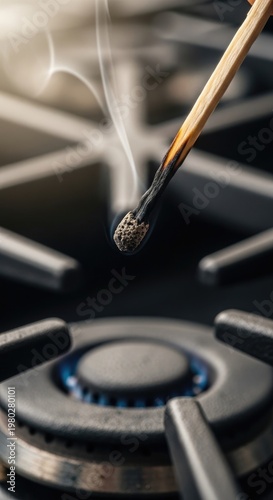 Burning Match Above Gas Stove.