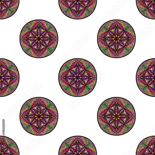Seamless mandala vector pattern with decorative and symmetrical textile texture.
Fully editable and scalable vector design suitable for fashion fabric, clothing, sweaters, scarves, blankets, home deco