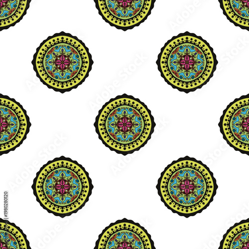 Seamless mandala vector pattern with decorative and symmetrical textile texture.
Fully editable and scalable vector design suitable for fashion fabric, clothing, sweaters, scarves, blankets, home deco