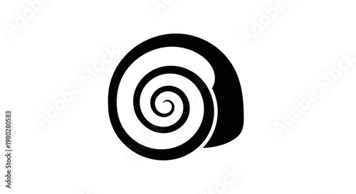 Black spiral snail shell silhouette isolated on white background