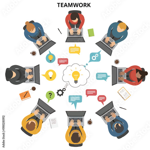 Business people working together around table.