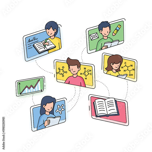 People on video calls online learning.