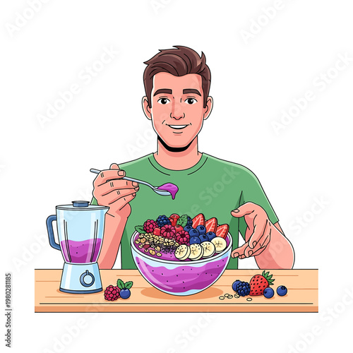 Man eating fruit from a bowl 1.