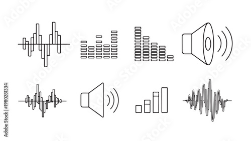 Sound wave and speaker icons for audio and music concepts