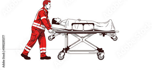 Emergency Medical Professional Transporting Patient on Stretcher to Ambulance