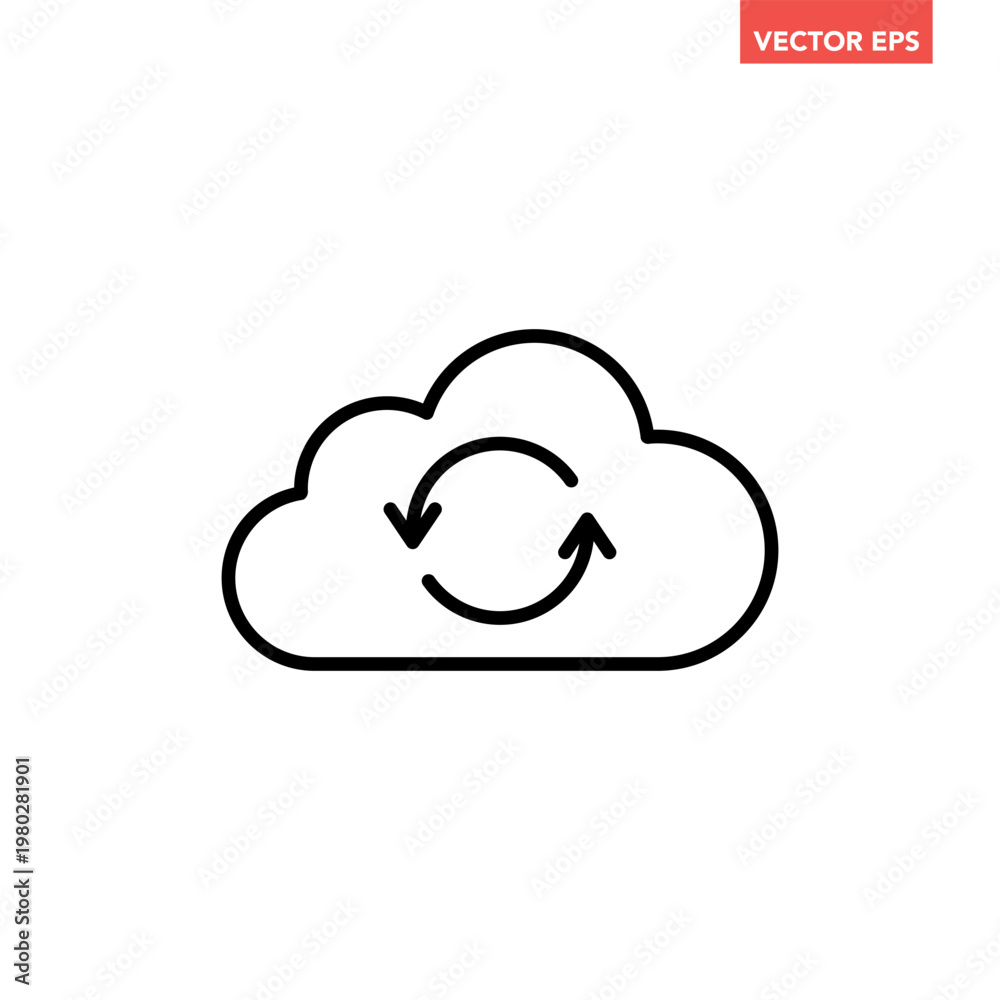 Obraz premium Black single cloud icon with cycle line icon, simple system upgrade process flat design illustration pictogram, infographic interface elements for app logo web button ui ux isolated on white