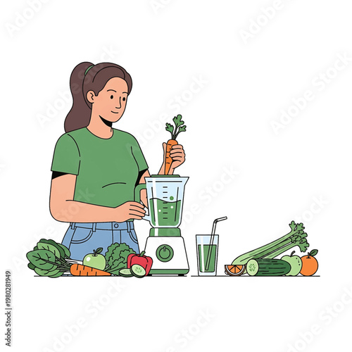 Woman making healthy smoothie with vegetables 1.