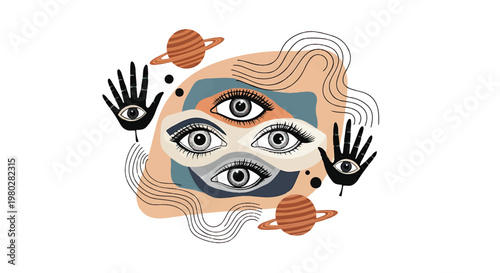 Illustration of a face with multiple eyes.