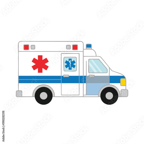 Modern Emergency Medical Vehicle with Medical Symbols and Lights