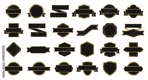 Collection of Vintage Blank Emblems, Badges, and Ribbons for Design