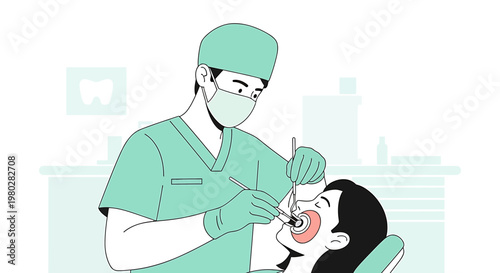 Dentist examining patient's teeth with dental instruments in a clinic