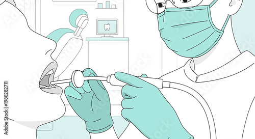Dentist examining patient's teeth with dental tools, close-up view, clinic interior