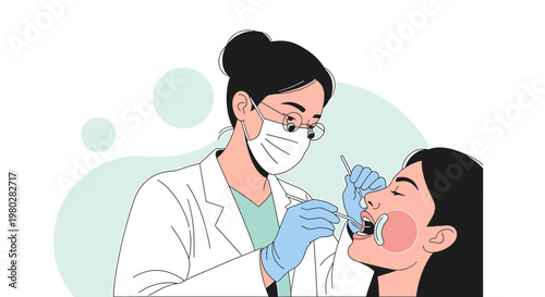 Dentist examining patient's teeth with dental tools, close-up, medical check-up, oral hygiene