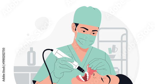 Dentist performing dental examination with modern equipment on a patient in a clinic