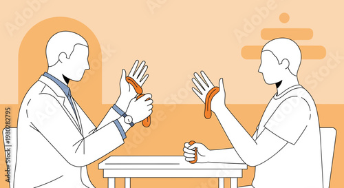 Doctor and patient doing hand therapy with stress balls for rehabilitation