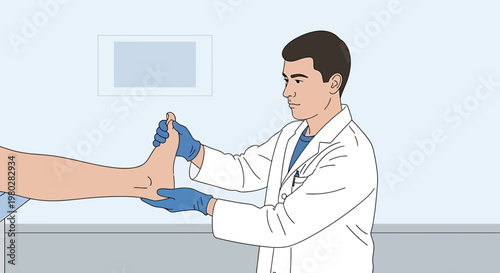 Doctor examining patient's foot, medical check-up, orthopedic examination