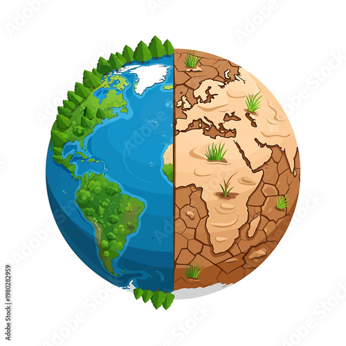 Earth with green and dry land.