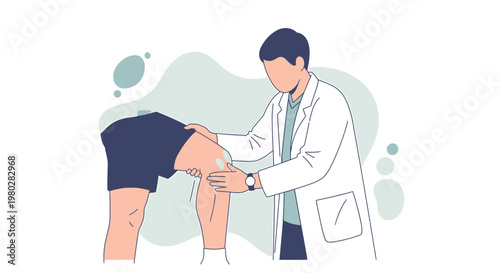 Doctor examining patient's knee during physical therapy session for injury recovery