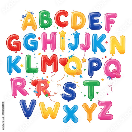 Colorful Alphabet Letters Balloons Isolated.