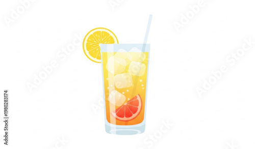 Fresh yellow citrus cocktail with lemon and grapefruit garnish in tall glass vector illustration isolated on white
