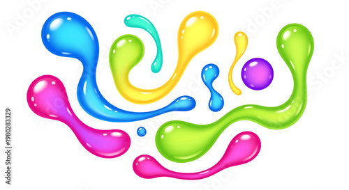 Colorful Liquid Splash Droplets Isolated 1.