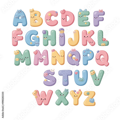 Colorful Alphabet Letters with Smiling Faces.