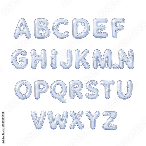 Alphabet letters in shiny surface.
