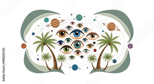 Colorful eyes in a triangle formation.