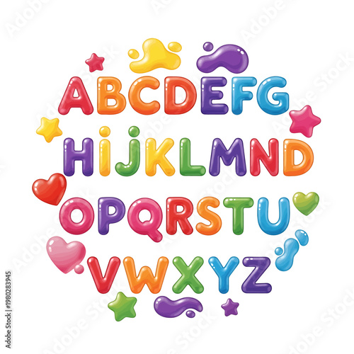 Colorful Alphabet Letters in Shapes.