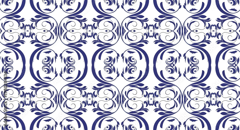 Obraz premium Blue and white decorative floral pattern.