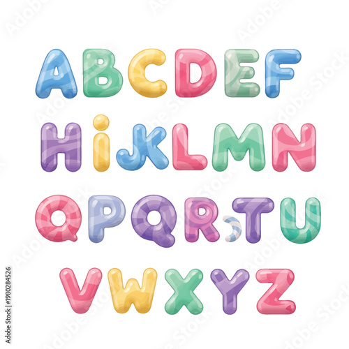 Colorful Alphabet Letters in Watercolor Style.