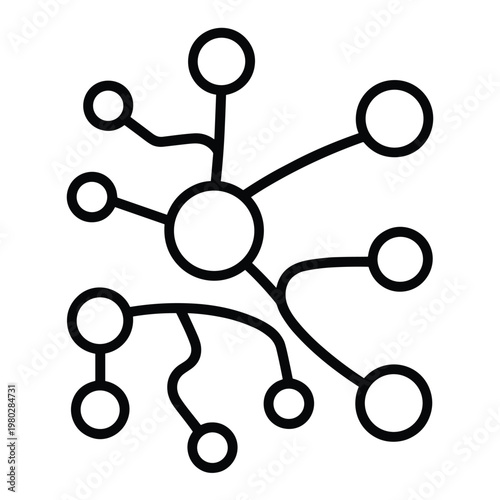 A central node connected to multiple peripheral nodes with various branching paths