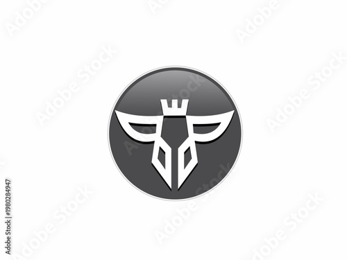 Metallic Silver Winged Bull Logo with Crown on Dark Gradient Circle for High-End Tech, Car Club, or Luxury Watch Brand