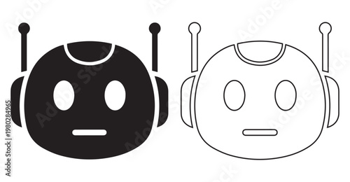 A black and white robot head with antennae