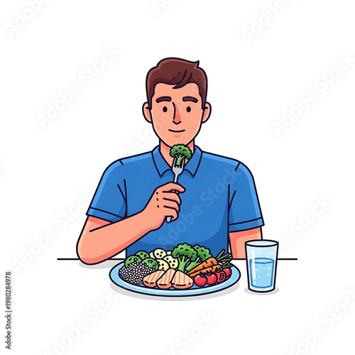 Man eating healthy food with fork 1.