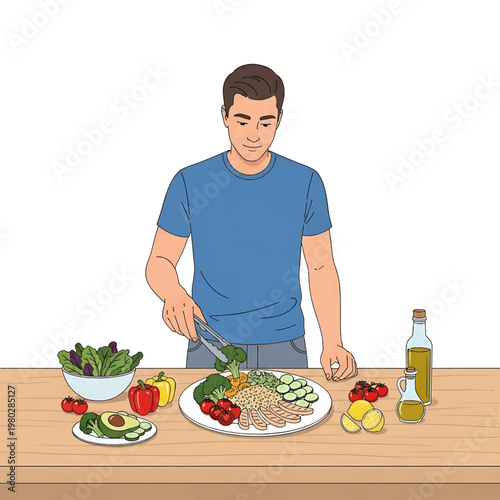 Man preparing healthy food meal.
