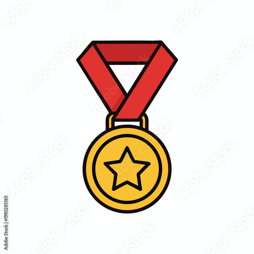 Gold Medal Award Ribbon with Red Strap for Achievement and Success