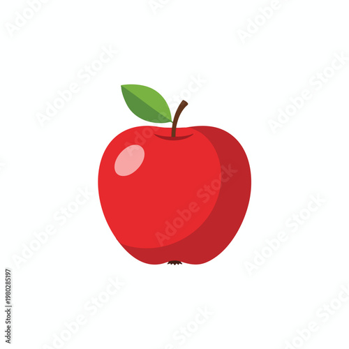 Fresh Red Apple with Leaf on White Background for Healthy Eating and Food Industry