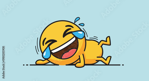 Happy Emoji Rolling on Floor Laughing, Tears of Joy, Funny Expression, Vector Art